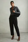 Reiss Black Eden Taper Front Pleat Tapered Trousers