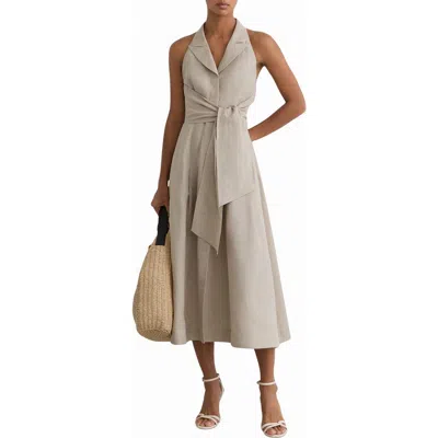 Reiss Tara Sleeveless Linen Midi Dress In Neutral