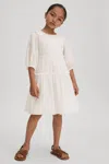 Reiss Tash - Ivory Junior Tiered Linen Blend Puff Sleeve Dress, Uk 7-8 Yrs