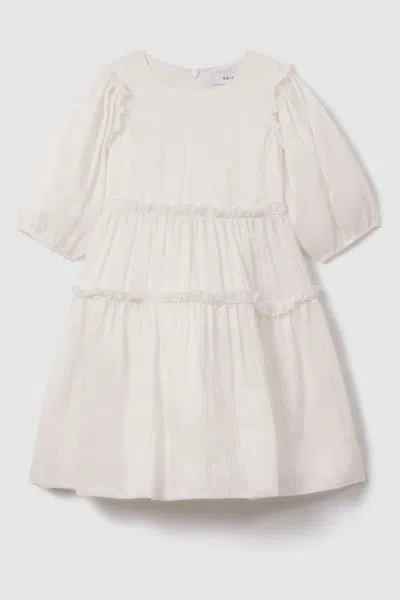 Reiss Tash - Ivory Tash Teen Tiered Linen Blend Puff Sleeve Dress