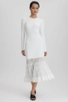 Reiss Cream Tasmin Knitted Sheer Flared Midi Dress In Cream