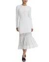 Reiss Cream Tasmin Knitted Sheer Flared Midi Dress In White