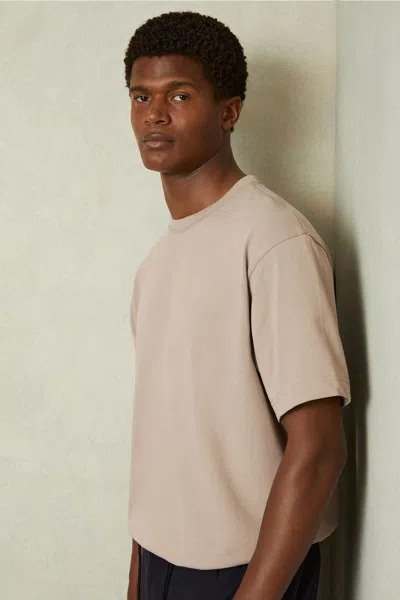 Reiss Mens Oatmeal Tate Crewneck Cotton T-shirt In Cement