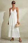 REISS TATE - WHITE COTTON BRODERIE MAXI DRESS, US 4