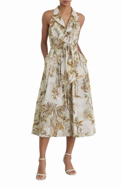 Reiss Tate Safari Print Front Tie Midi Dress In Neutral