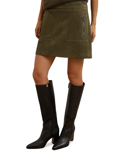 Reiss Tate Suede Skirt In Green