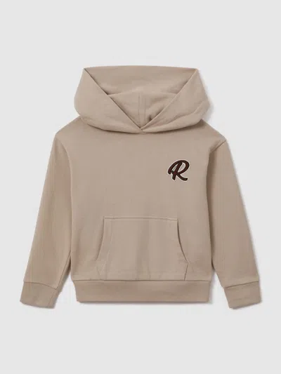 Reiss Taupe 3-9 Yrs Cotton Motif Hoodie In Neutral