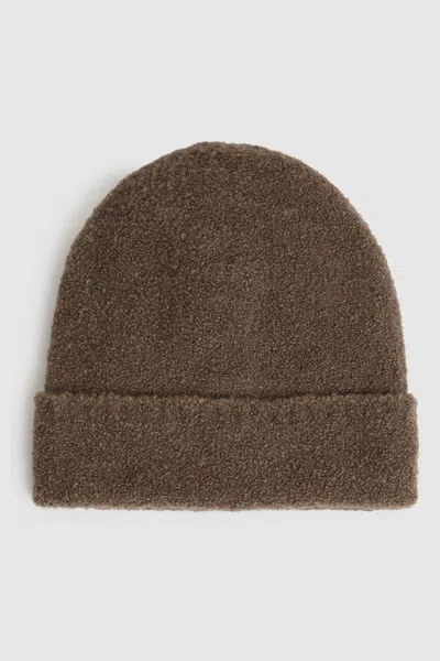 Reiss Womens Taupe Bouclé-texture Wool-blend Beanie Hat
