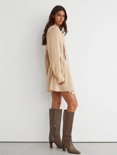 Reiss Taupe Anya Leather Block-heel Knee-high Boots In Brown