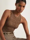 Reiss Womens Taupe Francesca Ladder-knit Slim-fit Woven Bodysuit In Brown