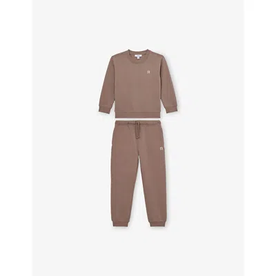 Reiss Kids' Taupe Avery Cotton-blend Sweatshirt And Jogging Bottoms Set 9-13 In Brown
