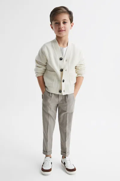 Reiss Taupe 9-14 Yrs Relaxed Elasticated Trousers With Turn-ups In Grey
