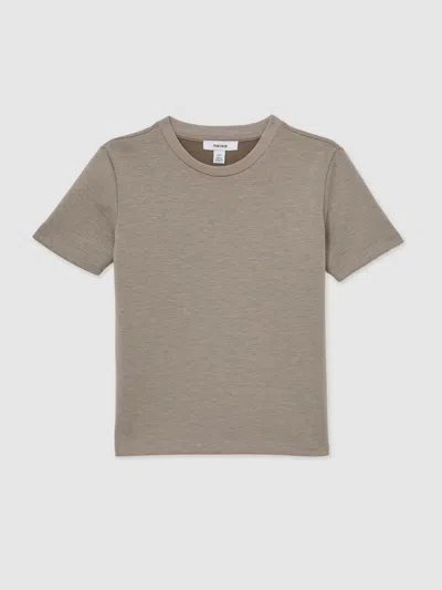 Reiss Taupe Brown 13-14 Yrs Interlock-jersey Crew-neck T-shirt