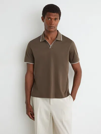 Reiss Taupe Brown Air-water Cotton Tipped Polo Shirt