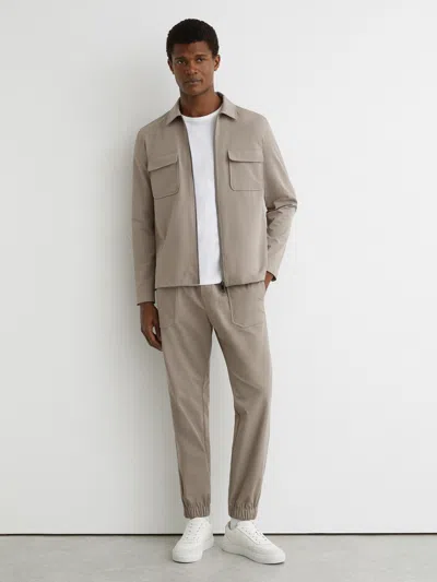 Reiss Taupe Brown Ascend Technical Cuffed Drawstring Trousers In Neutral