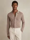 Reiss Taupe Brown Button-through Knit Shirt With Linen In Brown