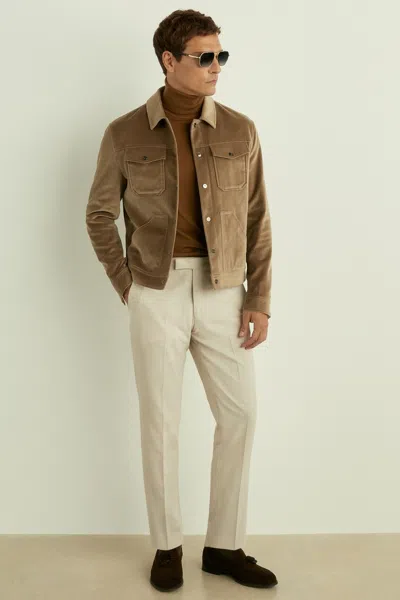 Reiss Taupe Brown Cotton Blend Velvet Jacket