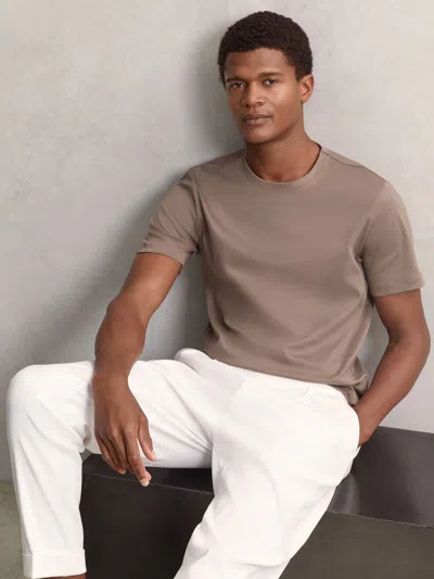 Reiss Taupe Brown Count Airwater-cotton Crew-neck T-shirt