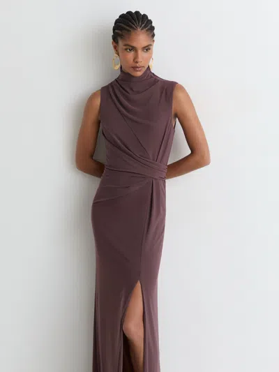 Reiss Taupe Brown Draped-detail Sleeveless Maxi Dress In Gray