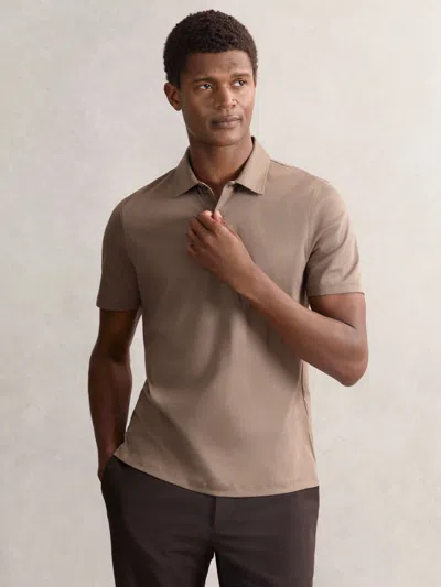 Reiss Taupe Brown Earl Cotton Short-sleeve Polo Shirt