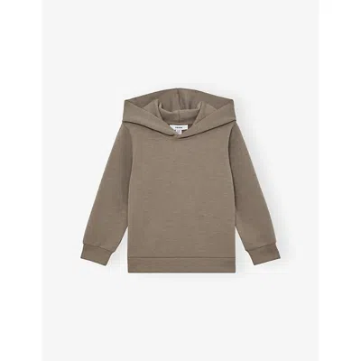 Reiss Kids' Taupe Brown Fabien Interlock Jersey Hoody 9-13