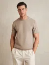Reiss Taupe Brown Interlock Jersey Crew Neck T-shirt