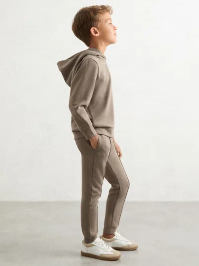 Reiss Taupe Brown Fabien Interlock-jersey Hoodie In Gray