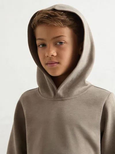 Reiss Taupe Brown Fabien Interlock Jersey Hoodie