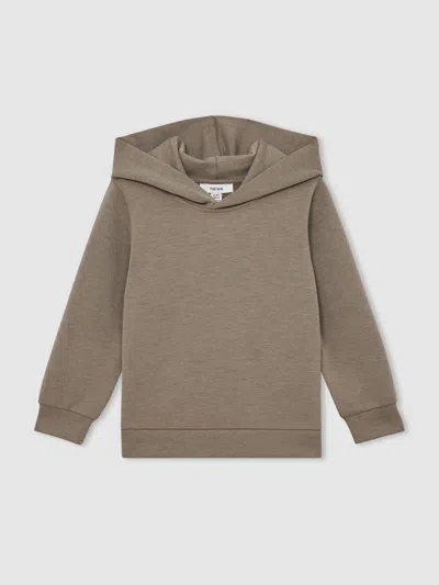Reiss Taupe Brown Fabien Interlock Jersey Hoodie In Gray