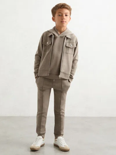 Reiss Taupe Brown Interlock Zip Through Overshirt In Gray