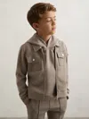 Reiss Taupe Brown Interlock Zip Through Overshirt In Brown