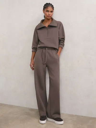 Reiss Taupe Brown Petite Premium Interlock Wide-leg Joggers In Gray