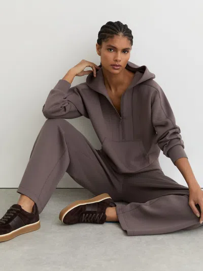Reiss Taupe Brown Premium Interlock Half-zip Hoodie