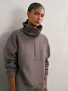 Reiss Taupe Brown Premium Interlock Half-zip Sweatshirt In Gray