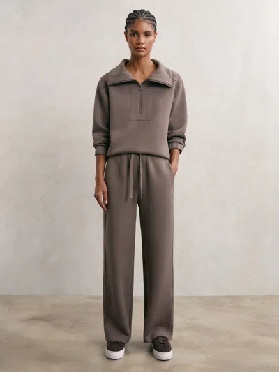 Reiss Taupe Brown Premium Interlock Wide-leg Joggers