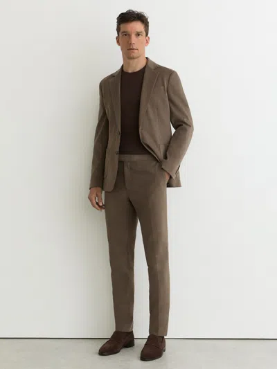 Reiss Taupe Brown Regent Brushed Twill Tailored-fit Trousers
