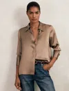 Reiss Taupe Brown Silk-satin Concealed-placket Shirt