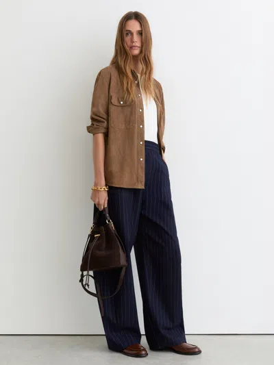 Reiss Taupe Brown Suede Twin-pocket Press-stud Shirt