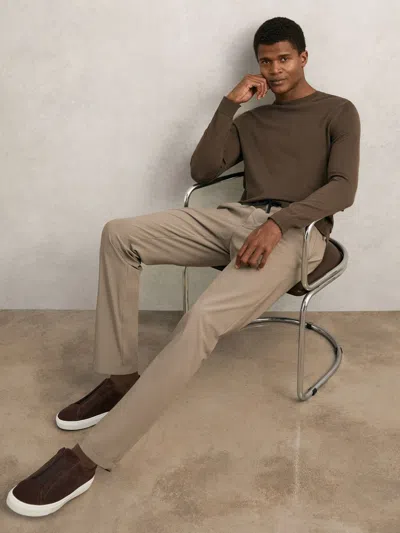 Reiss Taupe Brown Technical Stretch Relaxed Trousers