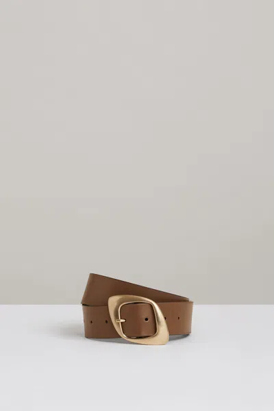 Reiss Taupe Christa Leather Curved-edge Buckle Belt