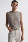 Reiss Taupe Silk Front Crew Neck Vest In Taupe