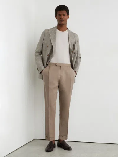 Reiss Taupe Grey Linen-blend Side-adjuster Tapered Trousers In Nude