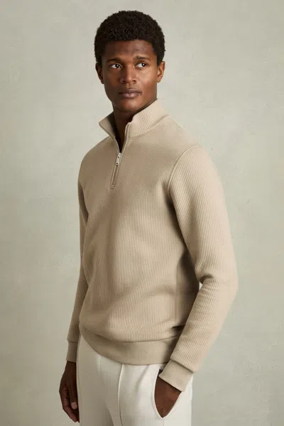 Reiss Taupe Half-zip Funnel-neck Jumper