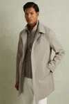 Reiss Taupe Hybrid Removable Funnel Neck Overcoat