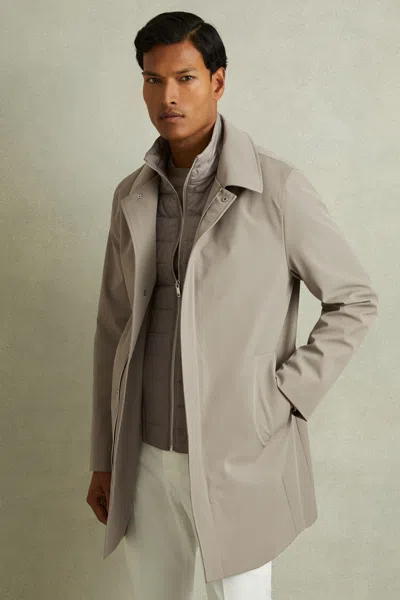 Reiss Taupe Hybrid Removable Funnel Neck Overcoat