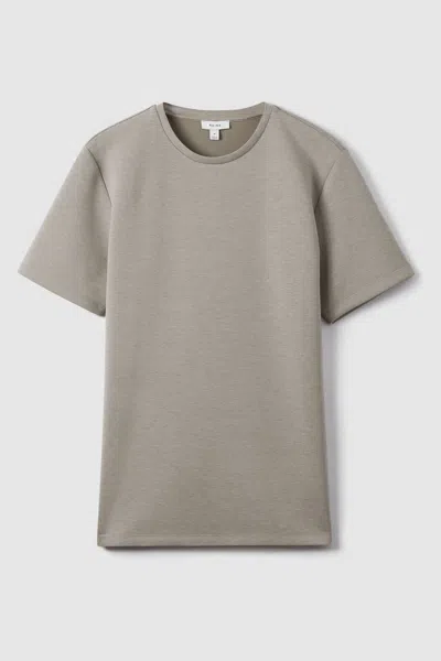 Reiss Taupe Interlock Jersey Crew Neck T-shirt In Taupe