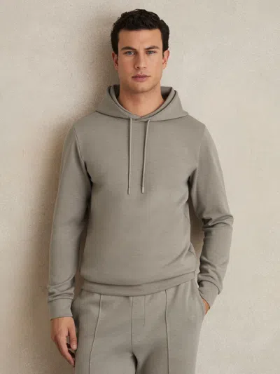 REISS TAUPE INTERLOCK JERSEY DRAWSTRING HOODIE