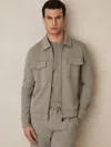 Reiss Taupe Interlock Jersey Zip-through Overshirt In Brown