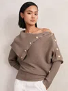 Reiss Taupe Rib-knit Button Shawl Jumper In Brown