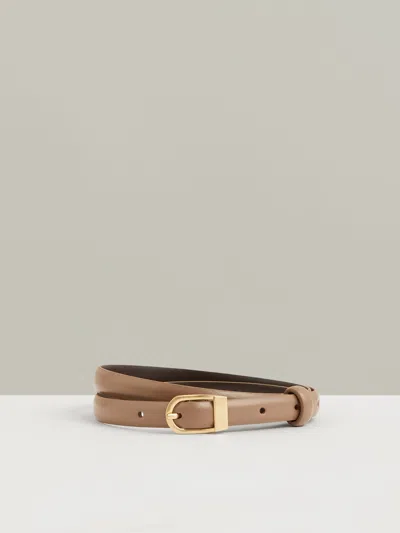 Reiss Taupe Leather Curved-buckle Skinny Belt In Brown